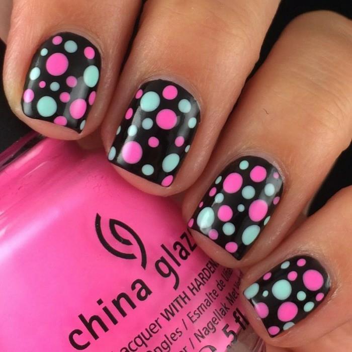 νυχιών σχέδια νυχιών σχέδιο nailart κουκκίδες ροζ παστέλ μπλε μαύρο βερνίκι νυχιών gel νύχια