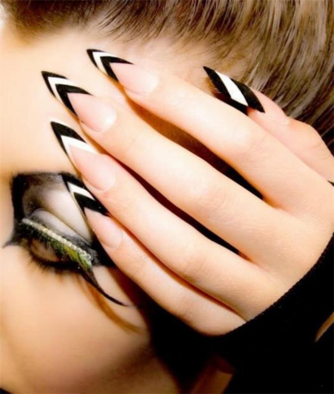 σχέδια νυχιών νύχια σχέδιο nailart μυτερά νύχια nailart ασπρόμαυρες ρίγες