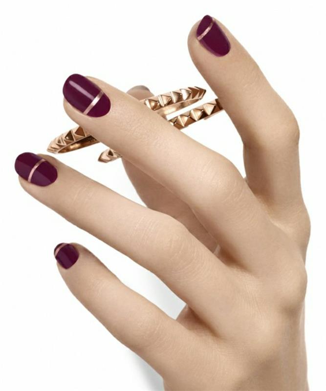 σχέδια νυχιών νυχιών σχέδιο nailart κρασί κόκκινο βερνίκι νυχιών νύχια ασημένιες λωρίδες