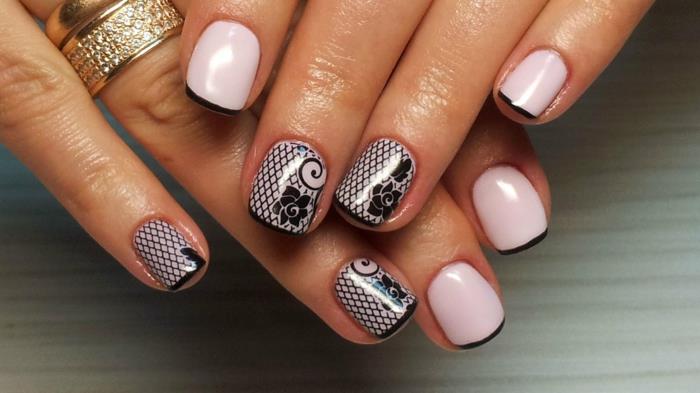 σχέδια νυχιών νυχιών σχέδιο nailart λεπτή ροζ μαύρη άκρη σχέδιο βερνίκι νυχιών