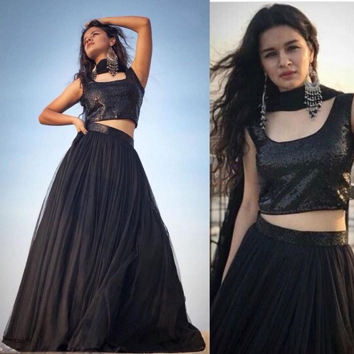 Düz Net Lehenga