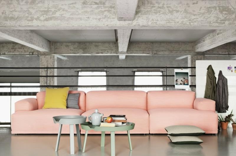 νέες τάσεις διαβίωσης τάσεις χρώματα pantone σαλόνι καναπές ροζ