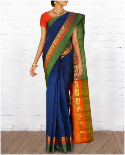 Lacivert Parampara Pattu Saree