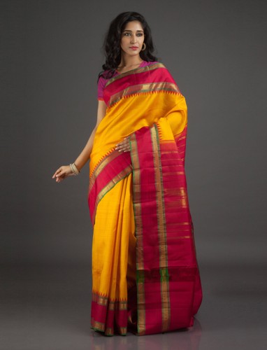 Sarı ve Kırmızı Kanchi Pattu Saree