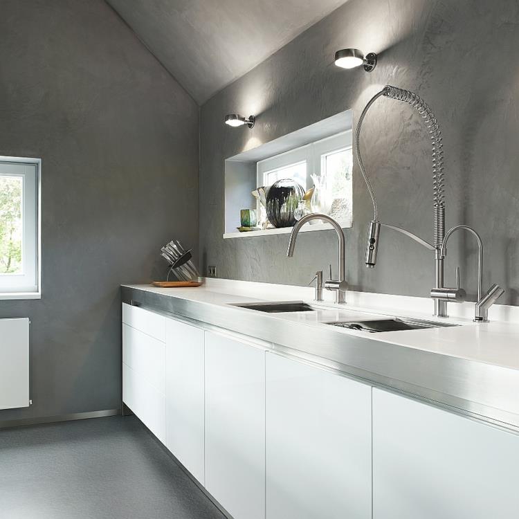 ανοξείδωτη βρύση κουζίνας σύγχρονοι τοίχοι βρύσης κουζίνας τσιμεντένιο βλέμμα