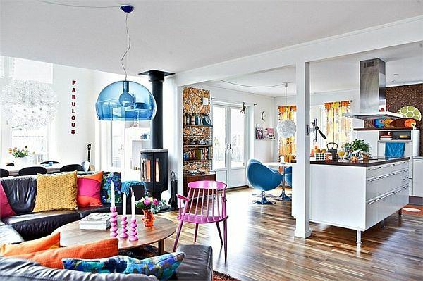 σκανδιναβικές ιδέες σαλονιού σχεδιασμό πολύχρωμο σαλόνι