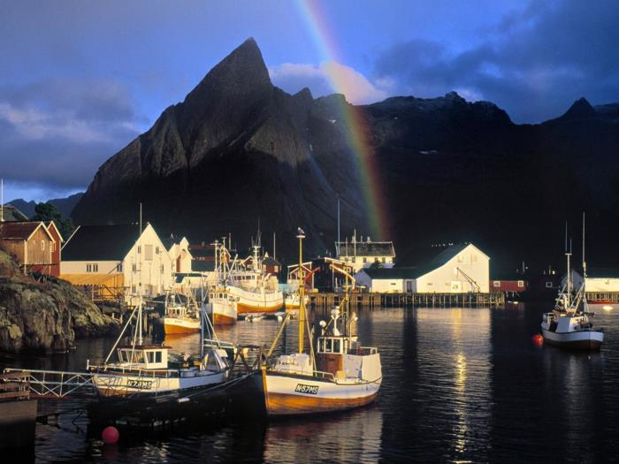 Νορβηγία φιόρδ ουράνιο τόξο νησιά lofoten