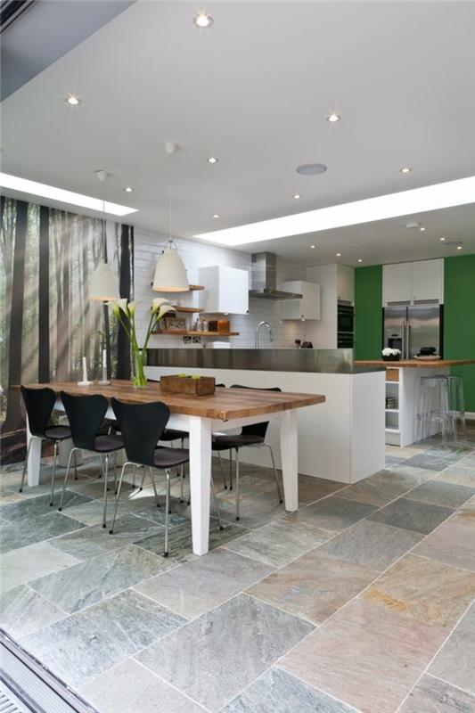 ανοιχτές κουζίνες ιδέες σχεδιασμού κουζίνας εικόνες κουζίνας χρώμα τοίχου πράσινο