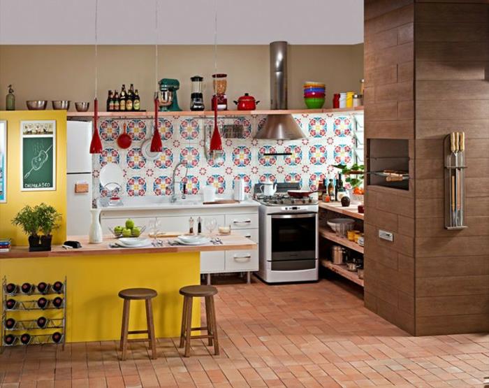 ανοιχτές κουζίνες ιδέες σχεδιασμού κουζίνας εικόνες κουζίνας πολύχρωμα πλακάκια κουζίνας