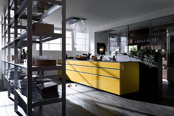 ανοιχτοί χώροι σπίτι διαχωριστικό δωματίου κουζίνα νησί κίτρινο φρέσκο
