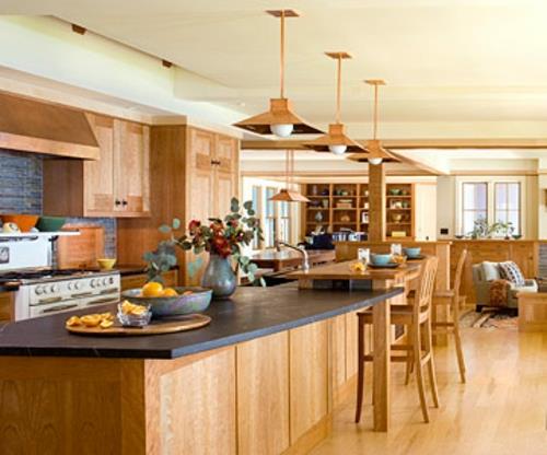 ανοιχτές κουζίνες ξύλινη φωτεινή επιφάνεια εργασίας μπλοκ κουζίνας