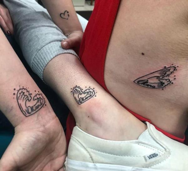 ohana τατουάζ καρδιά κύματα φιλία