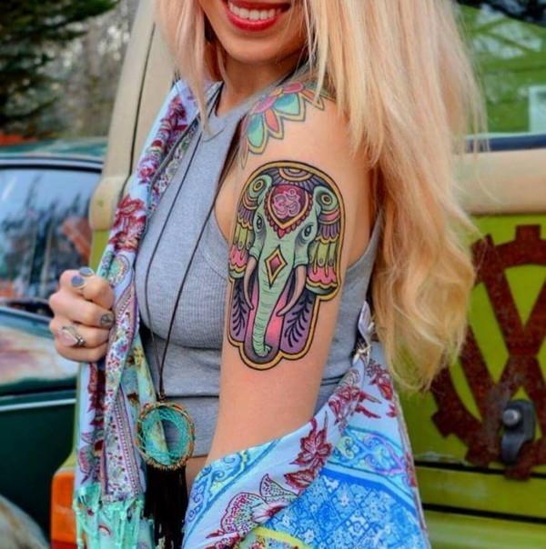 om ελέφαντας πολύχρωμο τατουάζ hamsa