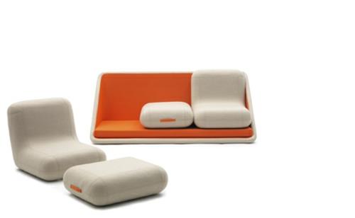 πορτοκαλί καναπές σχεδιαστών απαλός άνετος μπεζ συνδυασμός χρωμάτων