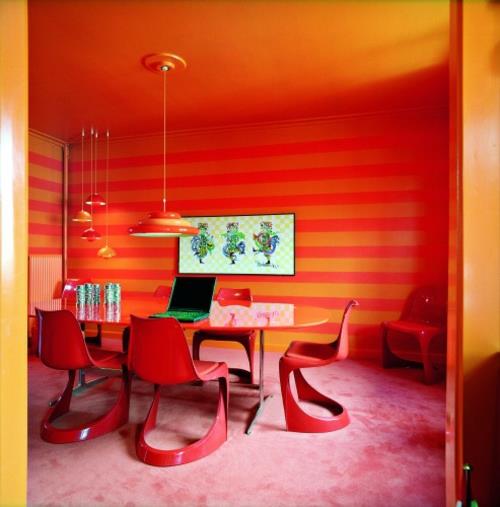 πορτοκαλί τραπεζαρία φωτεινά χρώματα ιδέα σχεδιασμού