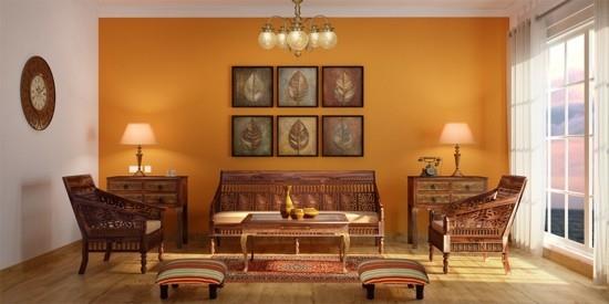 πορτοκαλί χρώμα τοίχου ιδέες εσωτερικού σχεδιασμού ινδικό στυλ