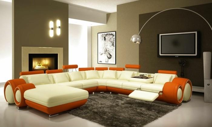 πορτοκαλί και λευκός καναπές σχεδιαστών