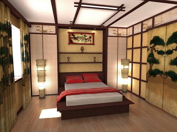ανατολίτικο υπνοδωμάτιο ασιατικές κουρτίνες τέχνης