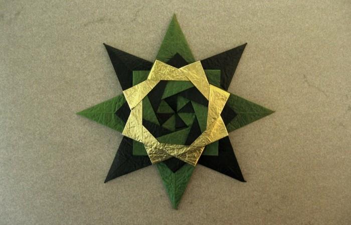 origami Χριστουγεννιάτικο αστέρι οδηγίες απλό πράσινο χρυσό fuen yackig