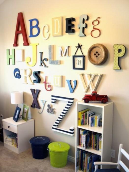 πρωτότυπες ιδέες διακοσμήσεις τοίχου παιδικού δωματίου γράμματα