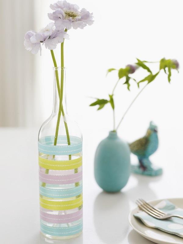 αυθεντικά diy βάζα λεπτή γυάλινη φιάλη με ρίγες σε απαλά χρώματα