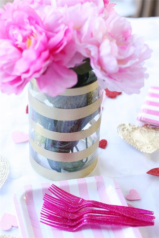 αυθεντικά diy βάζα ριγέ με ροζ τριαντάφυλλα
