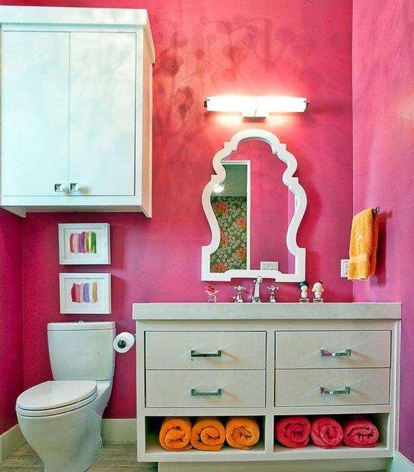 πρωτότυπες ιδέες επίπλωσης στο μπάνιο ροζ και πορτοκαλί
