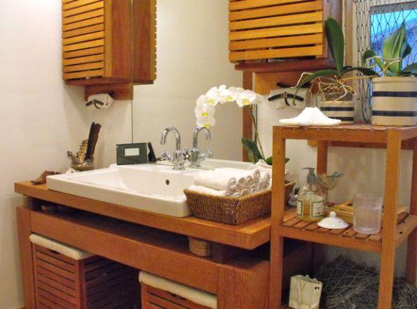 πρωτότυπες ιδέες επίπλωσης στο μπάνιο ζεστά πλεκτά καλάθια από τικ