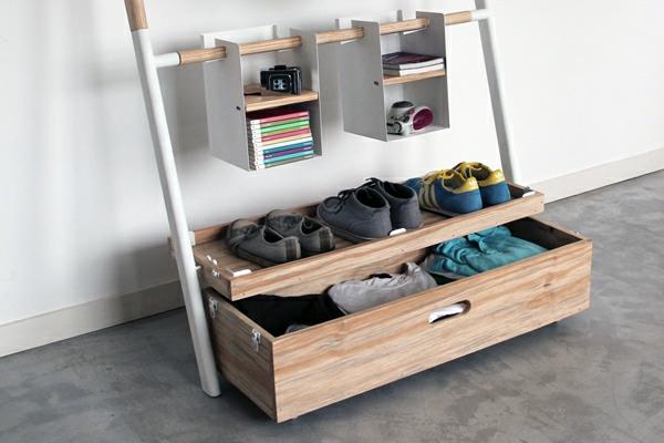 πρωτότυπες ιδέες για αποθήκευση στο διάδρομο ξύλινα παπούτσια