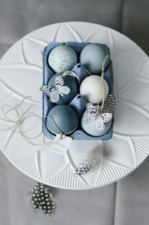 Πασχαλινή διακόσμηση μπλε αυγά πεταλούδες χαρτί