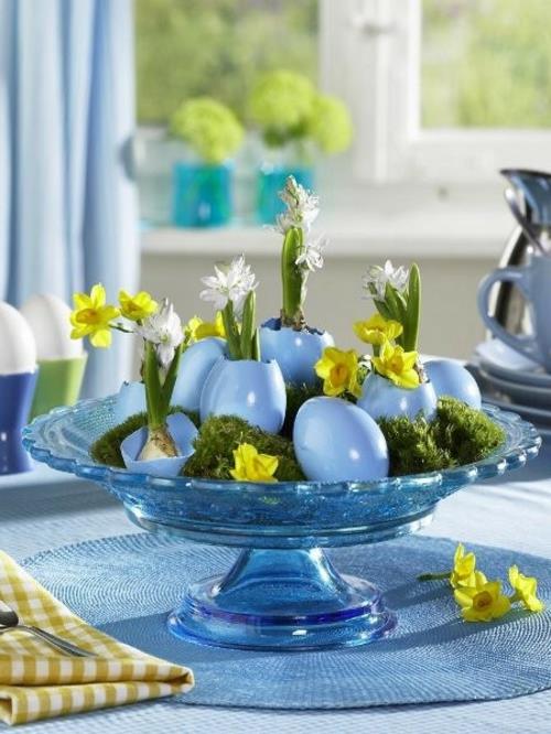 Πασχαλινές διακοσμήσεις μπλε κελύφη αυγών νάρκισσους hiazynthe