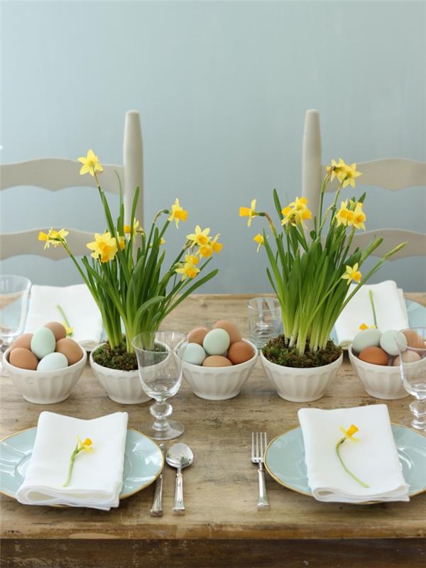 Πασχαλινή διακόσμηση tinker ιδέες pursitische τραπέζι διακόσμηση τραπεζαρία νάρκισσοι πασχαλινά αυγά πορσελάνινο πιάτο vintage
