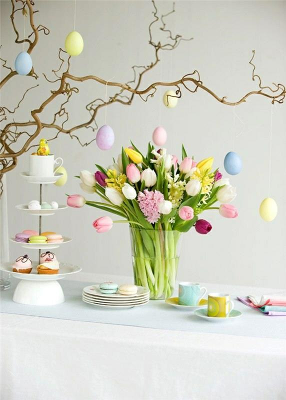 Πασχαλινές διακοσμήσεις tinker ιδέες τραπέζι διακοσμήσεις πασχαλινά αυγά κλαδιά κέικ στάση τουλίπες ορτύκια αυγά πασχαλινά αυγά