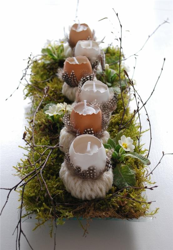 Πασχαλινές διακοσμήσεις tinker ιδέες επιτραπέζιες διακοσμήσεις βρύα κελύφη αυγών φαναράκια κάνουν φτερό μαλλί μόνοι σας