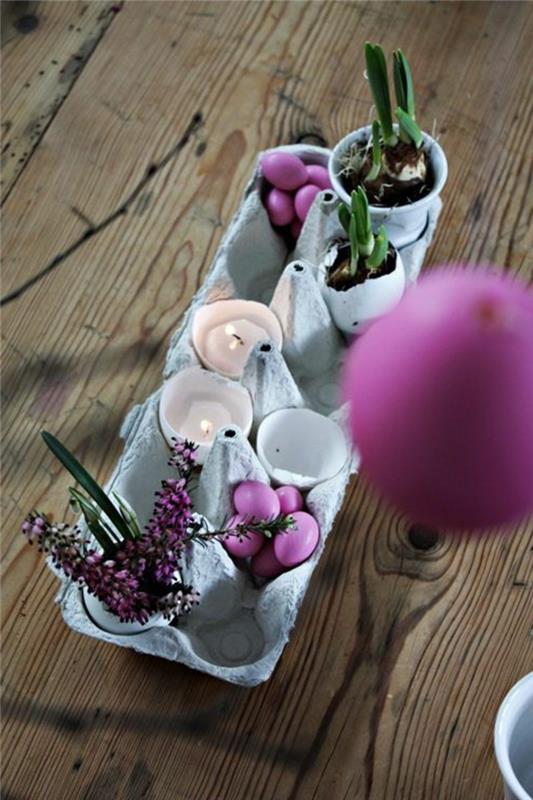 Πασχαλινές διακοσμήσεις πασχαλινά αυγά μωβ κεριά κελύφη αυγών