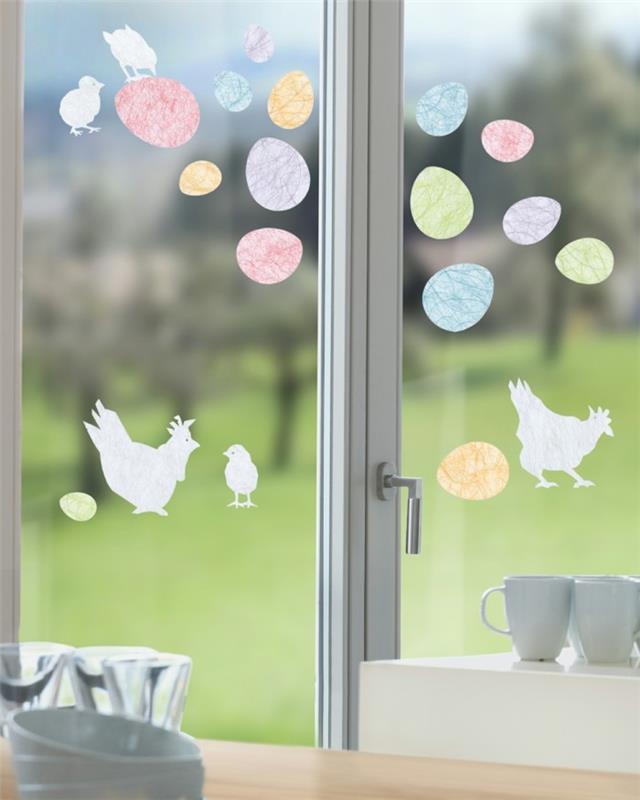 Πασχαλινή διακόσμηση παράθυρο αστείες διακόσμηση ιδέες Πασχαλινά κοτόπουλα Πασχαλινά αυγά