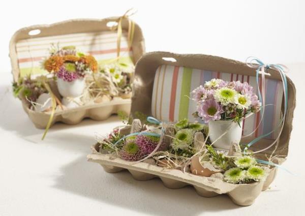 Πασχαλινή διακόσμηση ανοιξιάτικη διακόσμηση ανοιξιάτικα λουλούδια κελύφη αυγών χαρτοκιβώτια αυγών