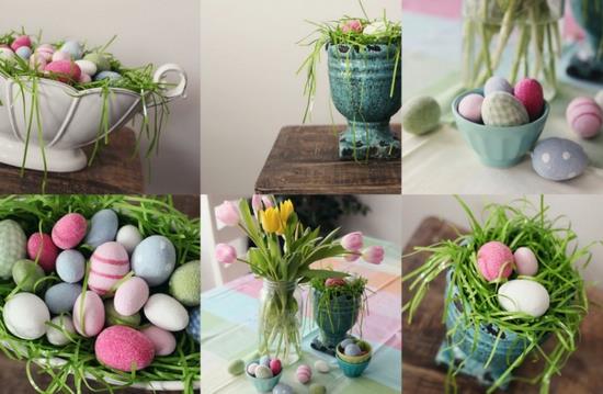 ιδέες διακόσμησης του Πάσχα με διακοσμήσεις τραπεζιού αυγά Πασχαλινά λουλούδια