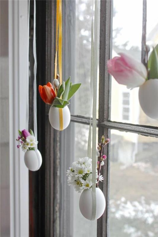 διακοσμήσεις πασχαλινά αυγά κρέμονται κέλυφος αυγών παράθυρο