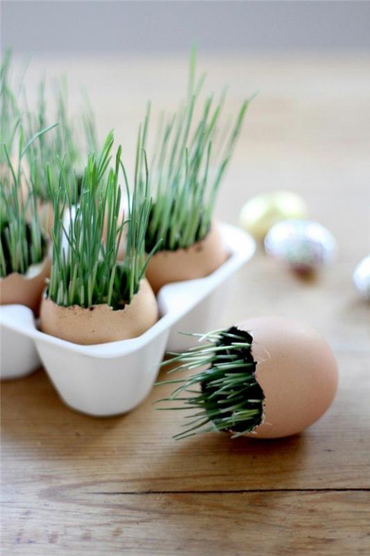 Οι πασχαλινές διακοσμήσεις κάνουν κέλυφος αυγού πράσινες διακοσμήσεις τραπεζιού πασχαλινές ιδέες