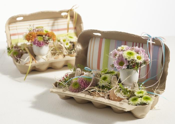 κάντε το μόνοι σας ιδέες διακόσμησης Πάσχα αυγά χαρτοκιβώτια κελύφη αυγών πασχαλινά αυγά λουλούδια