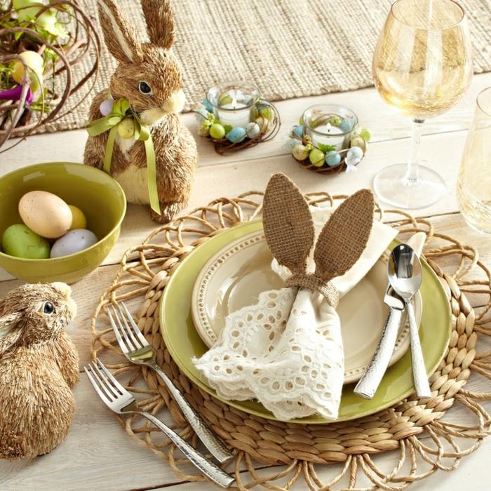 Πασχαλινή διακόσμηση τραπέζι λινό sisal τραπέζι runner coasters πασχαλινά κουνελάκια πασχαλινά αυγά