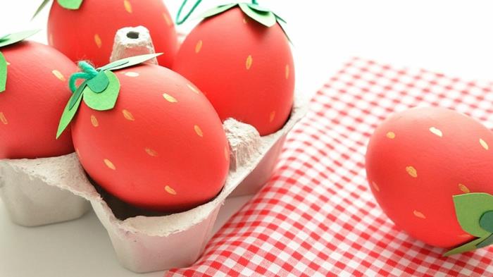 Πασχαλινά αυγά βάφουν φράουλες κόκκινο πράσινο χαρτί φτιάξτε τη δική σας πασχαλινή διακόσμηση