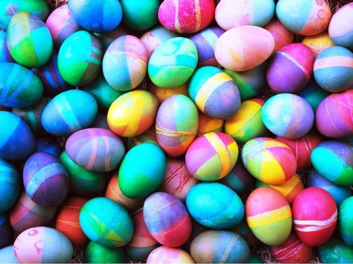 χρωματισμός πασχαλινά αυγά διακόσμηση ιδεών ακρυλικά χρώματα λωρίδες κορδέλες μαλλιών τεχνολογία νήματος