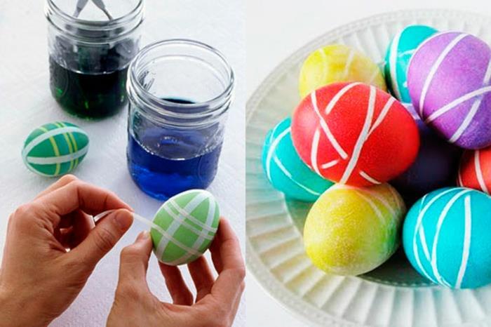χρωματισμός πασχαλινά αυγά ιδέες διακόσμησης ζωγραφική αυγά diy ιδέα τεχνολογία κολλητικής ταινίας