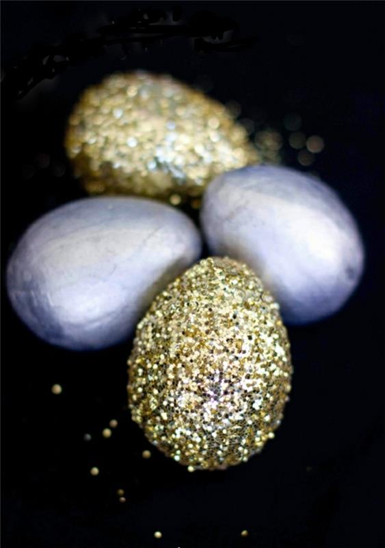 Πασχαλινά αυγά με σχέδιο μπλε χρυσό glitter αυγά διακοσμούν Πασχαλινή διακόσμηση τραπεζιού διακόσμηση