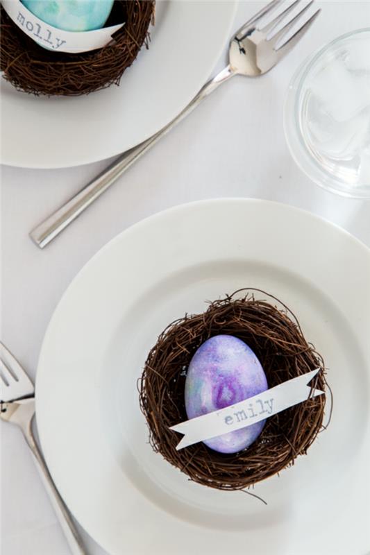 σχέδιο Πασχαλινά αυγά μπλε μωβ μαρμάρινο εφέ φωλιά πίνακα διακόσμηση Πάσχα