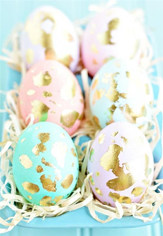 Πασχαλινά αυγά σχεδιασμός μπλε ροζ παστέλ χρώματα χρυσό κουτί αυγών