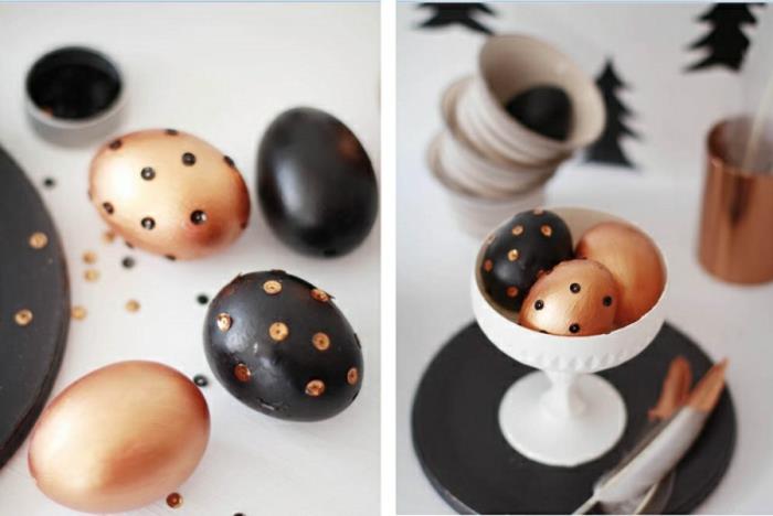 Πασχαλινά αυγά σε σχήμα χαλκού μαύρες πούλιες Πασχαλινό διακοσμητικό τραπέζι