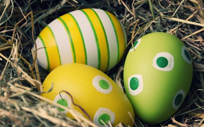 Πασχαλινά αυγά πράσινα λευκά κίτρινα αυγά λωρίδες χρώματος κουκκίδες φτιάξτε τη δική σας πασχαλινή διακόσμηση